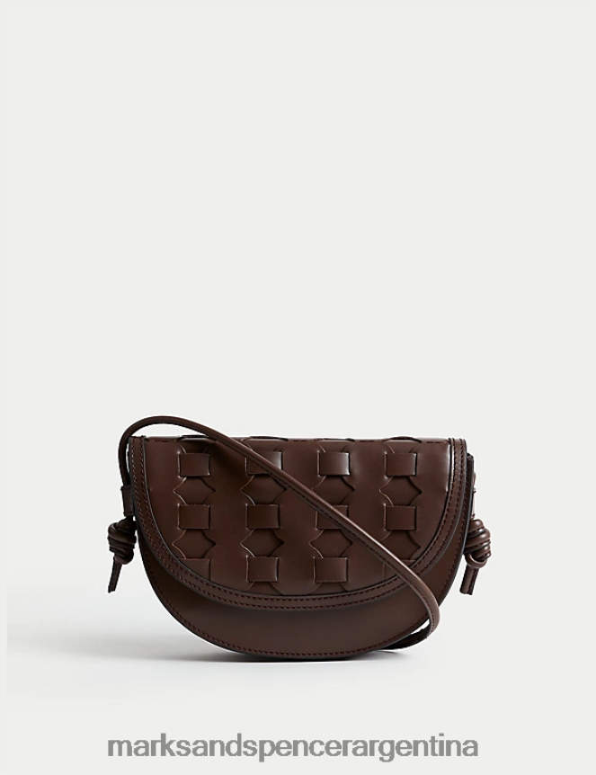 Marks & Spencer mujer alforja tejida de cuero accesorios chocolate 46VL2242