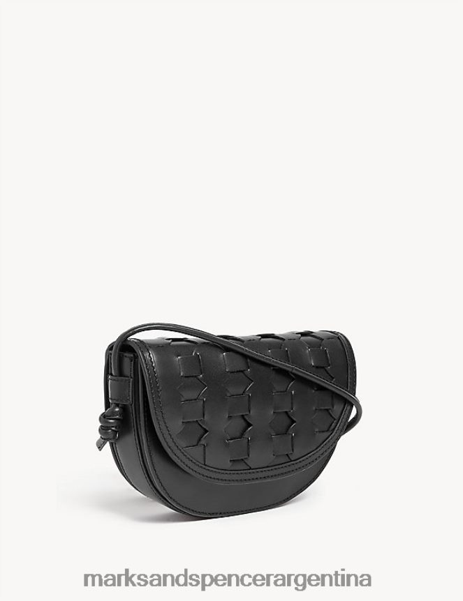 Marks & Spencer mujer alforja tejida de cuero accesorios negro 46VL1912
