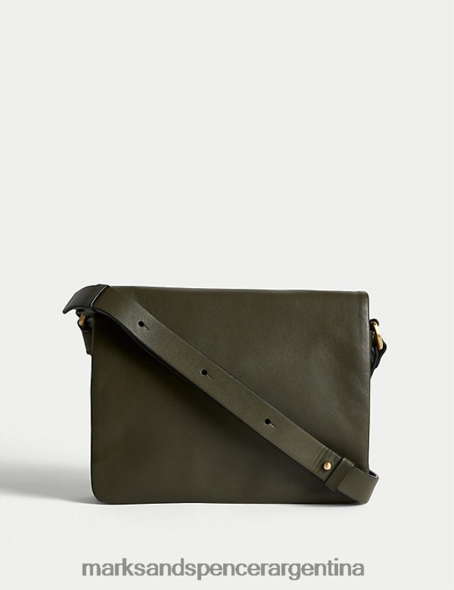 Marks & Spencer mujer bolso mensajero de cuero accesorios caqui 46VL506