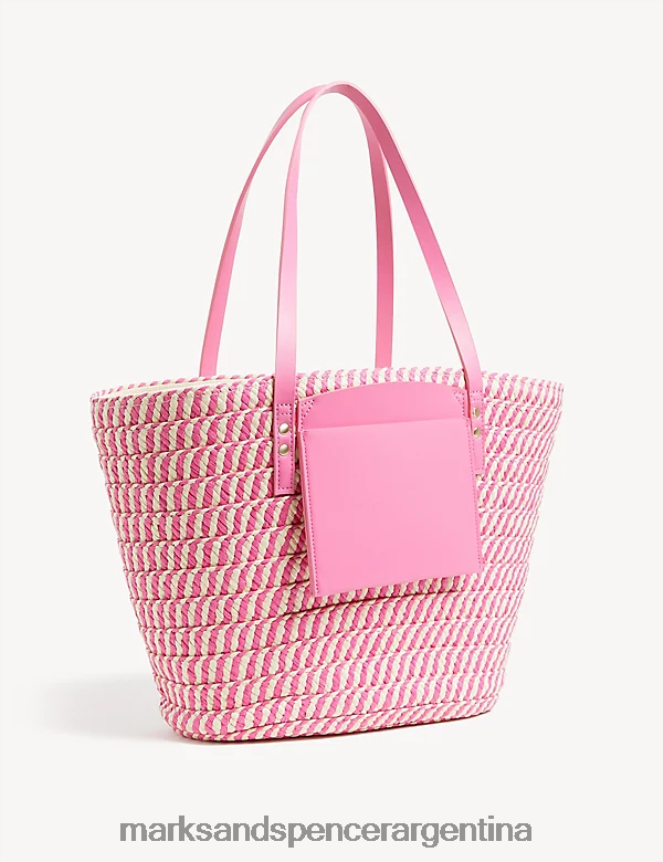 Marks & Spencer mujer bolso tote de paja a rayas accesorios mezcla rosa 46VL2348
