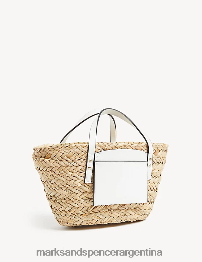 Marks & Spencer mujer bolso tote de paja con cordón accesorios mezcla blanca 46VL336