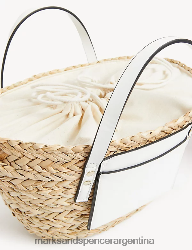 Marks & Spencer mujer bolso tote de paja con cordón accesorios mezcla blanca 46VL336