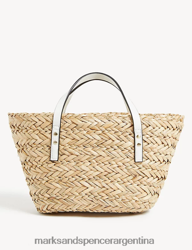 Marks & Spencer mujer bolso tote de paja con cordón accesorios mezcla blanca 46VL336
