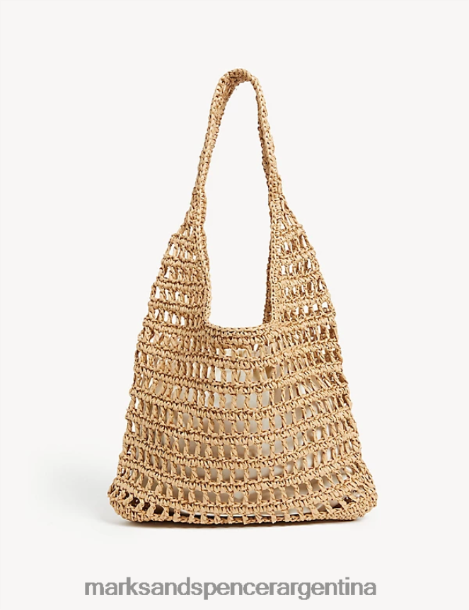 Marks & Spencer mujer bolso tote de paja con cordón accesorios natural 46VL1048