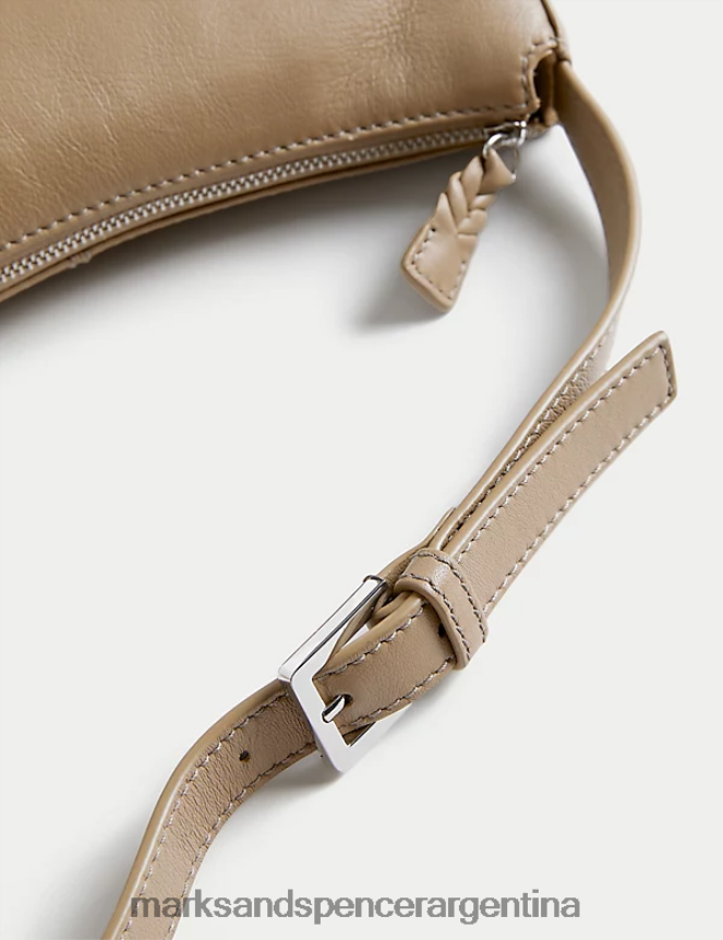 Marks & Spencer mujer bolso de hombro con detalle de hebilla de cuero accesorios champiñón 46VL750