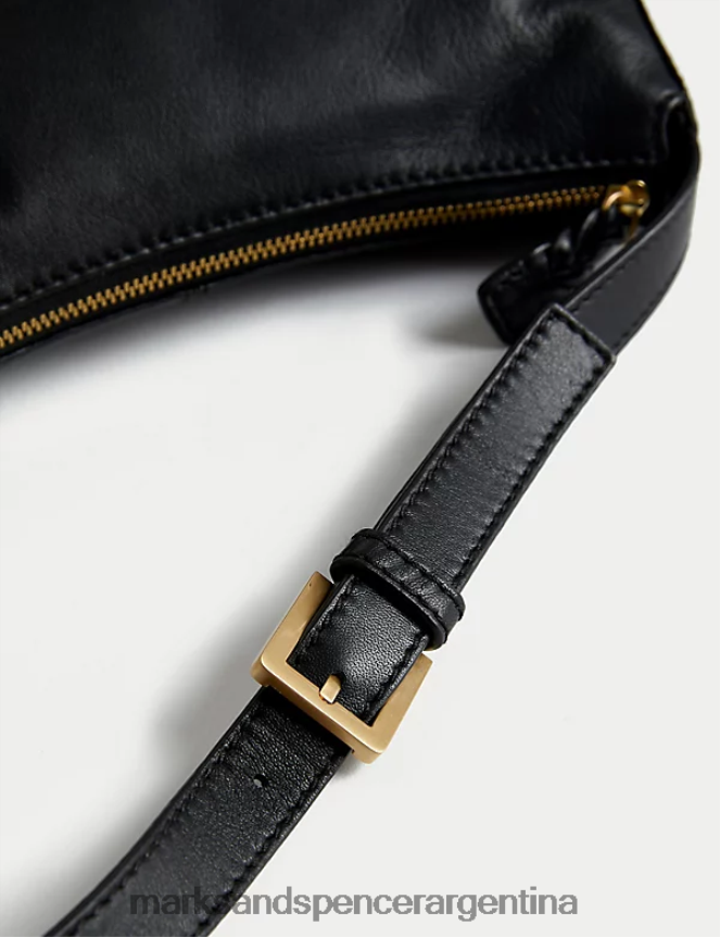 Marks & Spencer mujer bolso de hombro con detalle de hebilla de cuero accesorios negro 46VL388