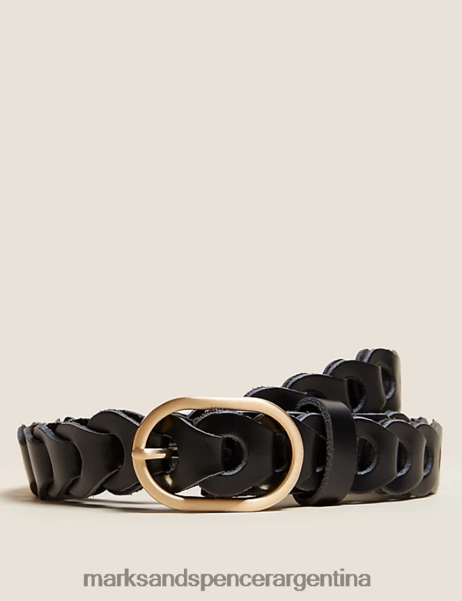 Marks & Spencer mujer cinturón vaquero tejido de cuero accesorios negro 46VL2014