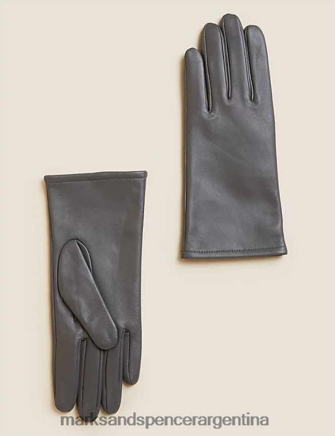 Marks & Spencer mujer guantes de cuero con forro cálido accesorios gris 46VL1316