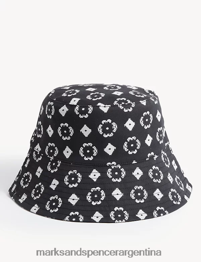 Marks & Spencer mujer sombrero de pescador de puro algodón con estampado animal accesorios mezcla negra 46VL3190