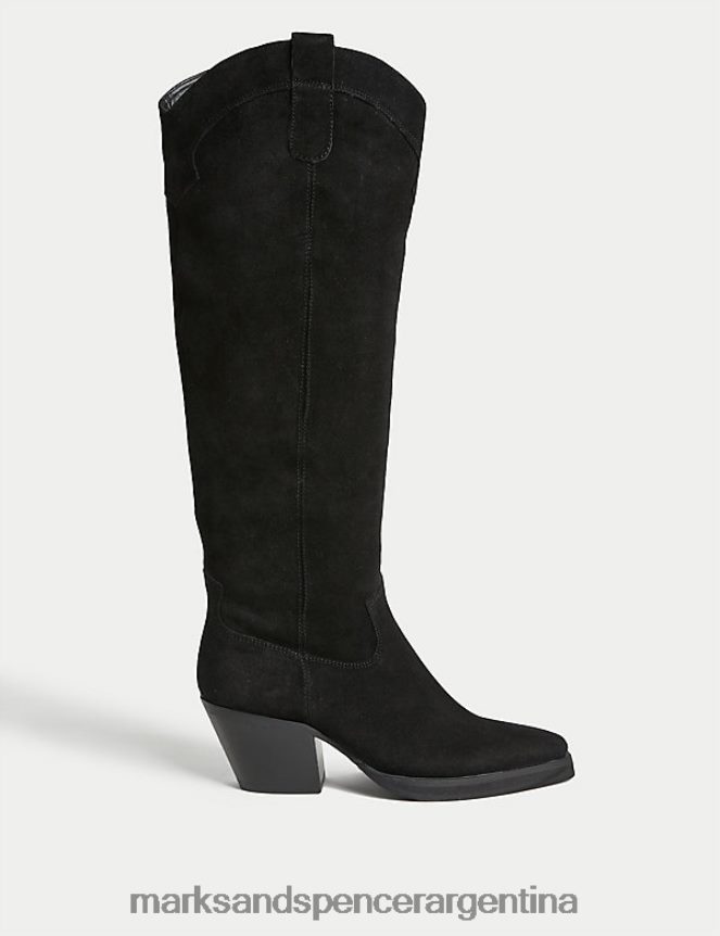 Marks & Spencer mujer botas altas cowboy de gamuza calzado negro 46VL1406