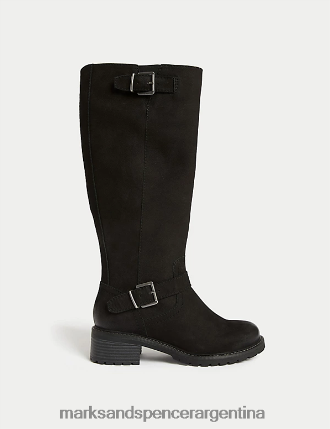 Marks & Spencer mujer botas altas hasta la rodilla con tacón en bloque y cuero calzado negro 46VL1418