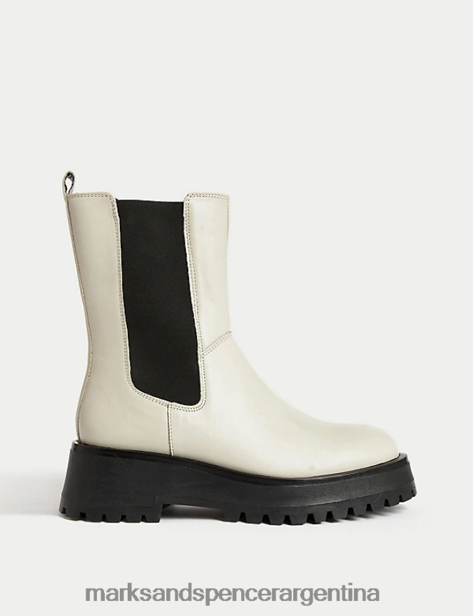 Marks & Spencer mujer botines chelsea de cuero con plataforma plana calzado Marfil 46VL1644