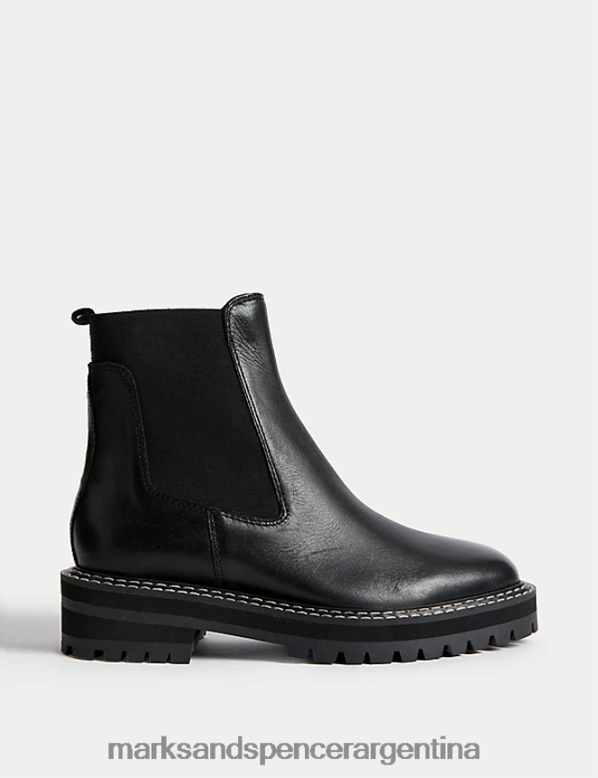 Marks & Spencer mujer botines chelsea de cuero con tacos calzado negro 46VL368