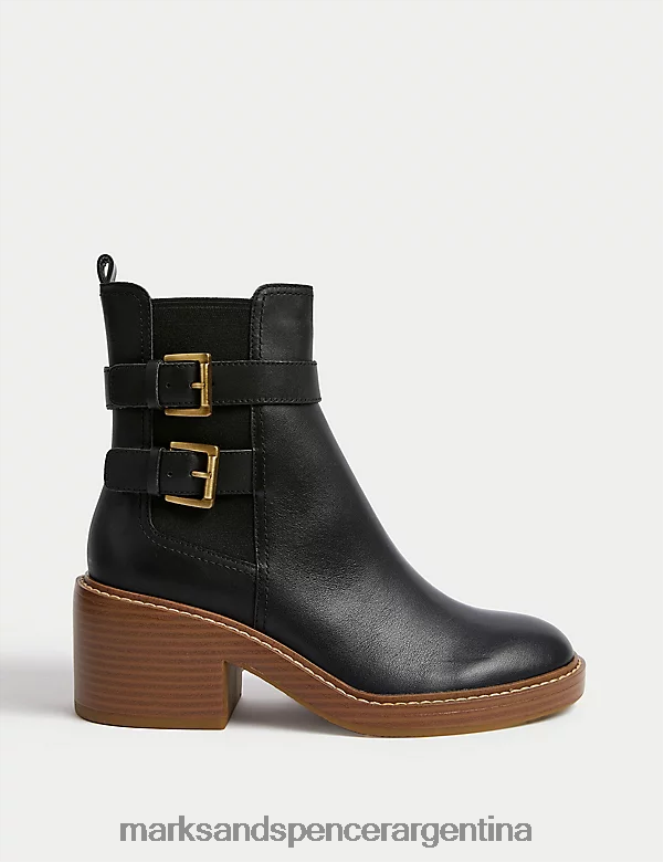 Marks & Spencer mujer botines con tacón cuadrado y hebilla de cuero calzado negro 46VL848