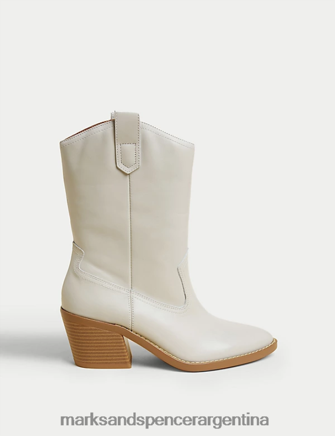 Marks & Spencer mujer botines cow boy de piel con tacón cuadrado calzado piedra 46VL2310