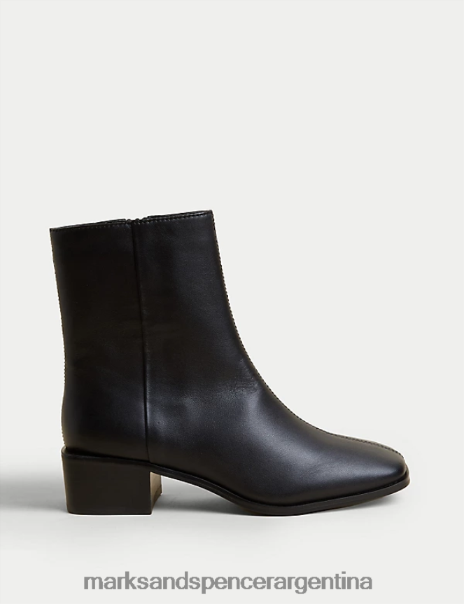 Marks & Spencer mujer botines de cuero con tacón cuadrado y puntera cuadrada calzado negro 46VL332