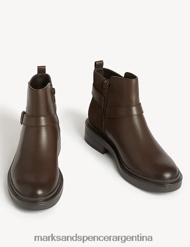 Marks & Spencer mujer botines de piel con hebilla calzado marrón 46VL3146