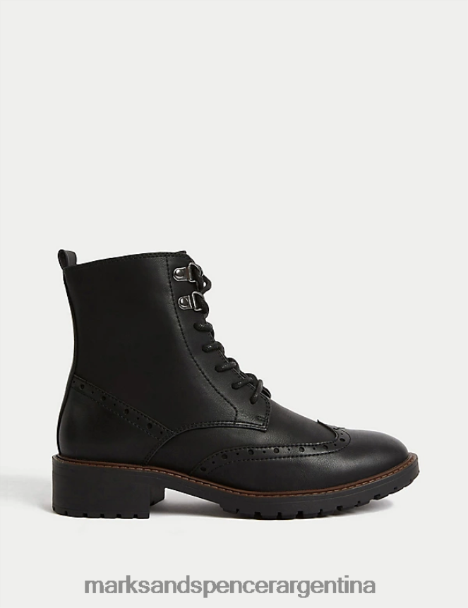 Marks & Spencer mujer botines planos con cordones y detalle brogue calzado negro 46VL1716