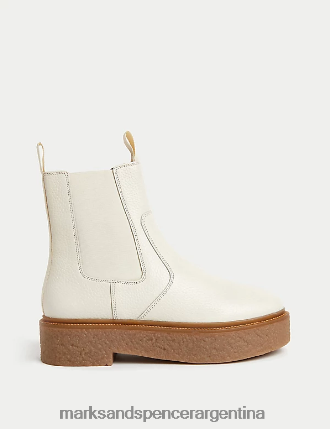 Marks & Spencer mujer botines planos gruesos chelsea de cuero calzado blanco 46VL1982