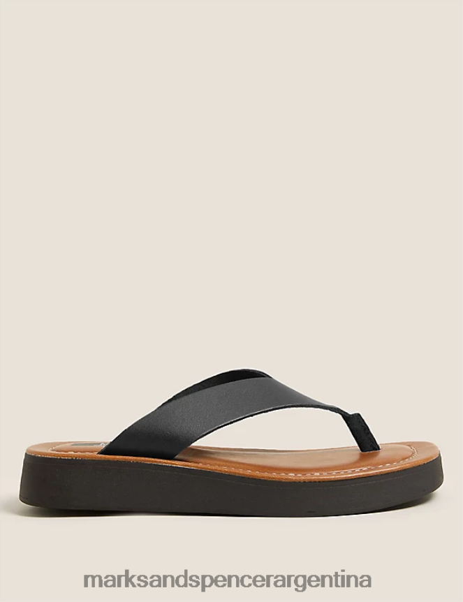 Marks & Spencer mujer chanclas de cuero con plataforma plana calzado negro 46VL2896