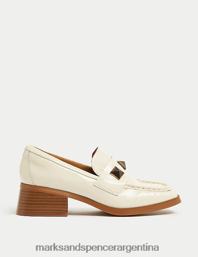 Marks & Spencer mujer mocasines anchos de charol con tacón en bloque calzado Marfil 46VL1442