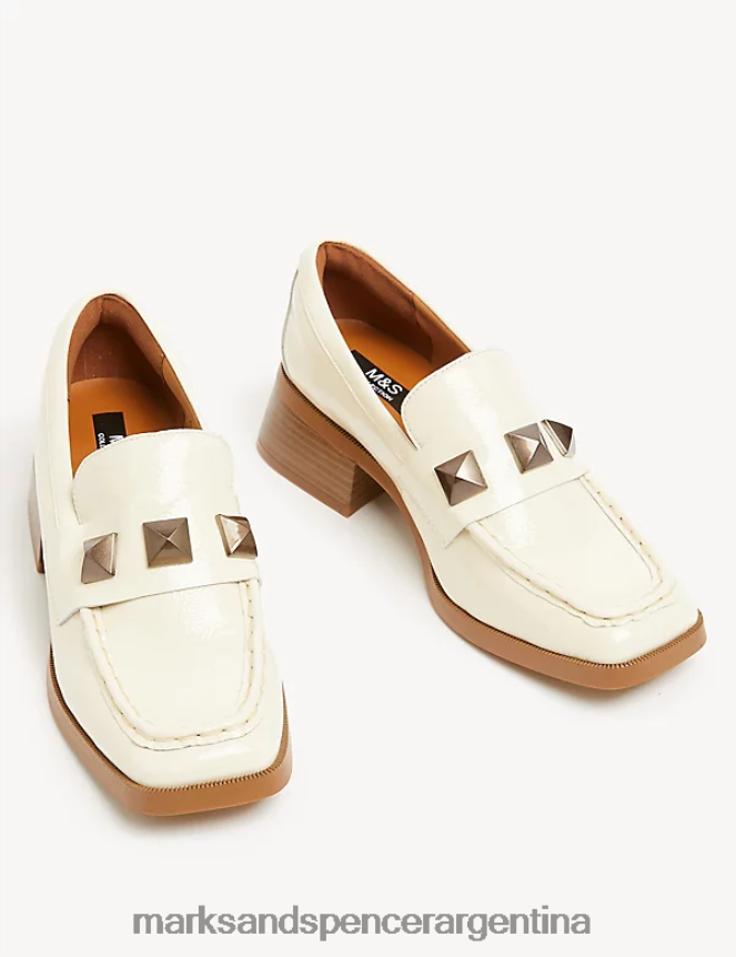 Marks & Spencer mujer mocasines anchos de charol con tacón en bloque calzado Marfil 46VL1442