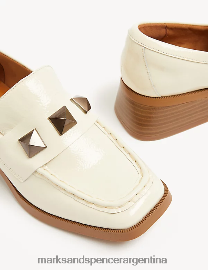 Marks & Spencer mujer mocasines anchos de charol con tacón en bloque calzado Marfil 46VL1442