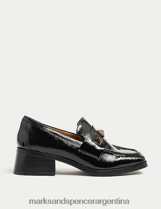 Marks & Spencer mujer mocasines anchos de charol con tacón en bloque calzado negro 46VL1100