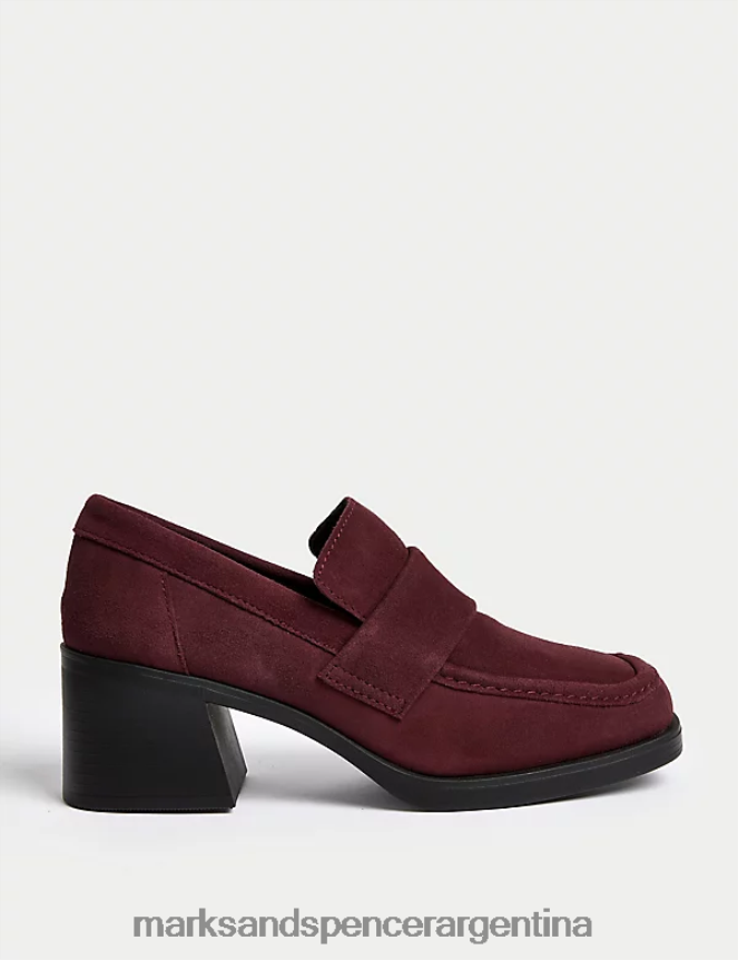Marks & Spencer mujer mocasines con tacón cuadrado de ante calzado ciruela damascena 46VL418