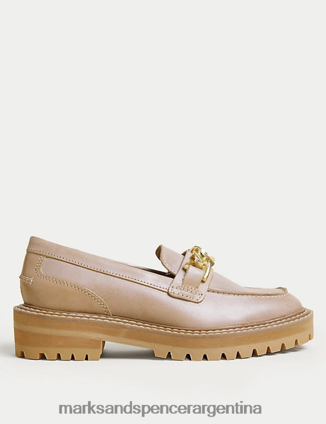Marks & Spencer mujer mocasines con tacón cuadrado y detalle de cadena de cuero calzado camello 46VL422