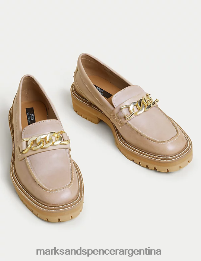 Marks & Spencer mujer mocasines con tacón cuadrado y detalle de cadena de cuero calzado camello 46VL422