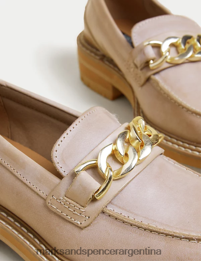 Marks & Spencer mujer mocasines con tacón cuadrado y detalle de cadena de cuero calzado camello 46VL422