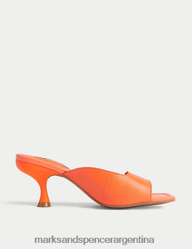 Marks & Spencer mujer mules de cuero con tacón de gatito calzado Mandarina 46VL2830