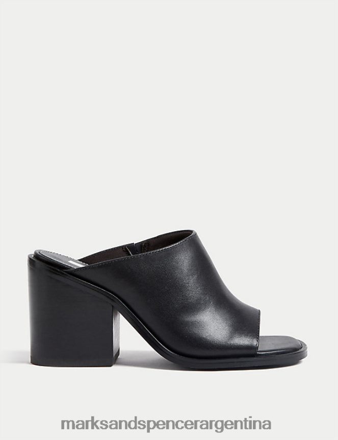 Marks & Spencer mujer mules de piel con tacón en bloque y puntera abierta calzado negro 46VL2956