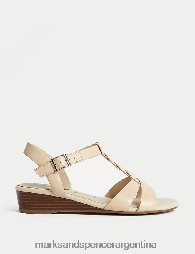 Marks & Spencer mujer sandalias con cuña de cuero y corte ancho calzado piedra 46VL2766
