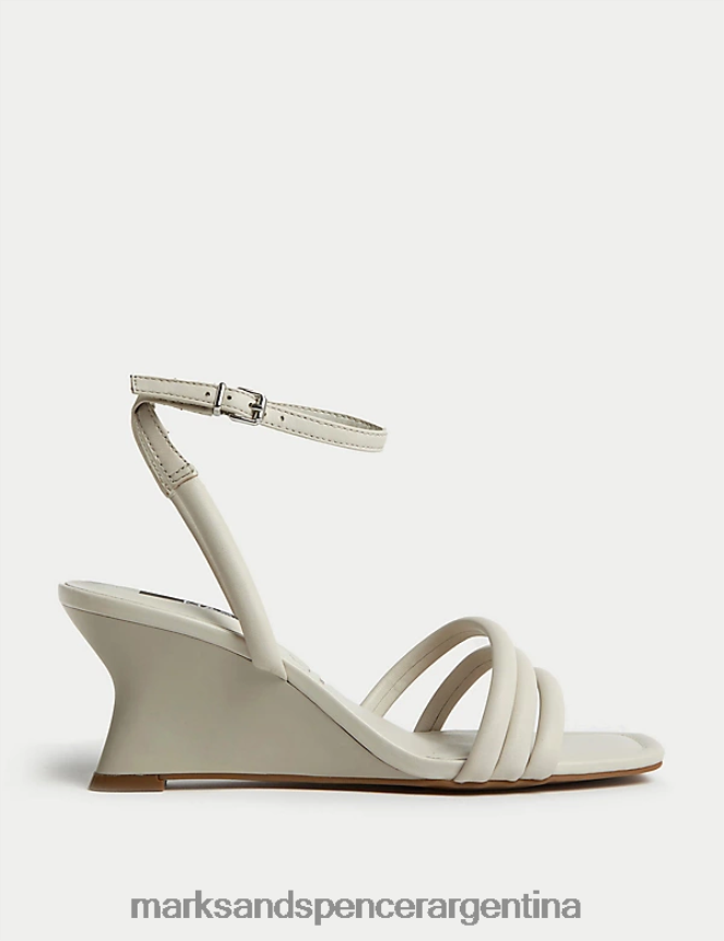 Marks & Spencer mujer sandalias con cuña y tiras con hebilla calzado Marfil 46VL3256
