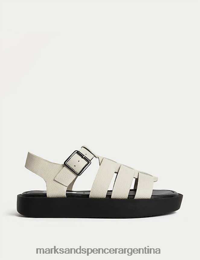 Marks & Spencer mujer sandalias con plataforma plana de cuero calzado blanco 46VL1898