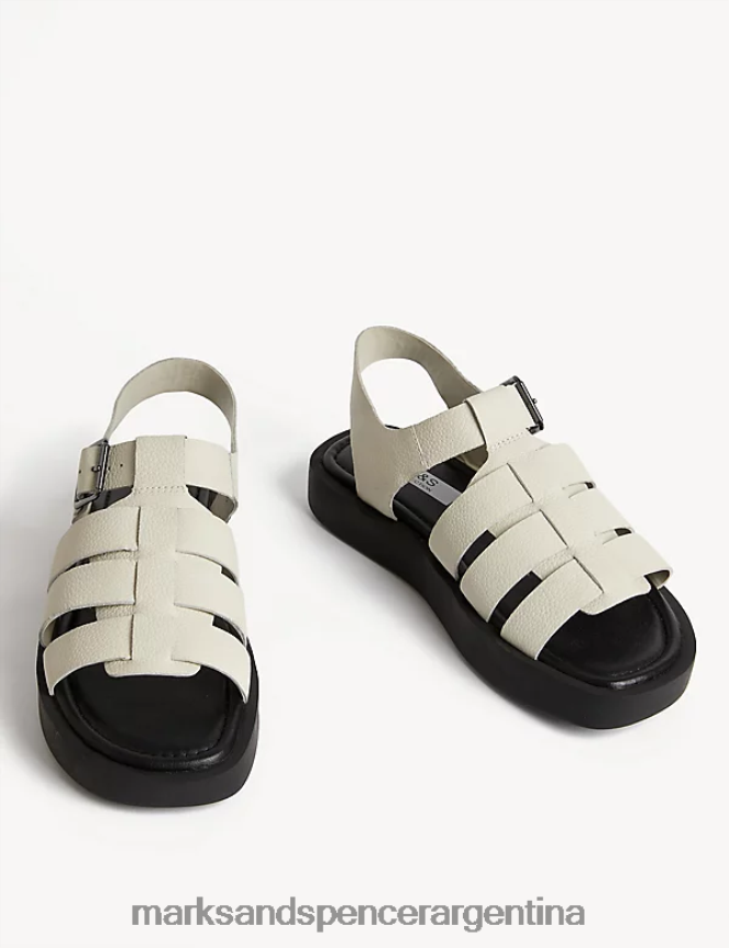 Marks & Spencer mujer sandalias con plataforma plana de cuero calzado blanco 46VL1898