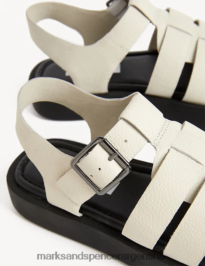 Marks & Spencer mujer sandalias con plataforma plana de cuero calzado blanco 46VL1898