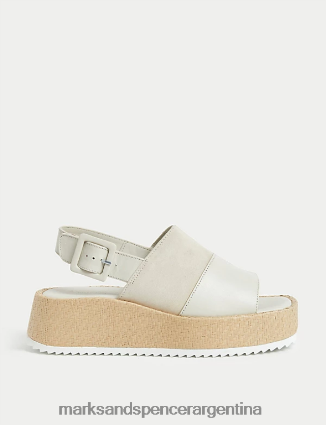 Marks & Spencer mujer sandalias con plataforma plana y hebilla de cuero calzado Marfil 46VL2842