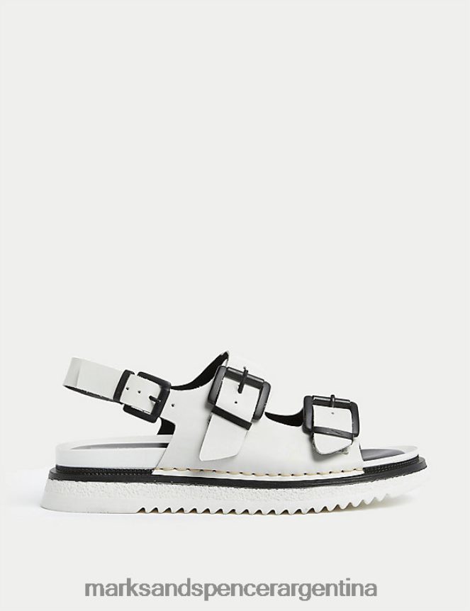 Marks & Spencer mujer sandalias con plataforma plana y hebilla de cuero calzado mezcla blanca 46VL2178