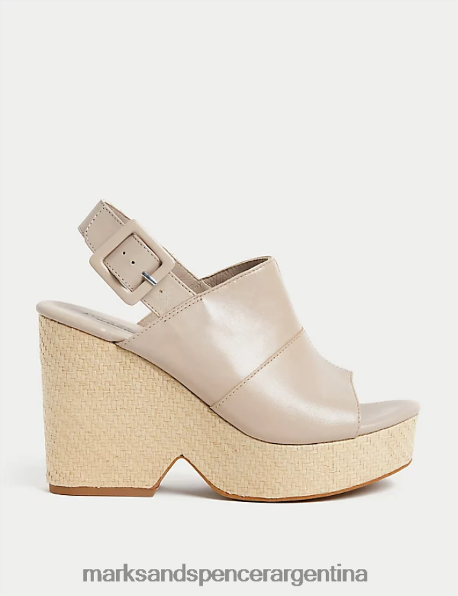 Marks & Spencer mujer sandalias con plataforma y cuña con hebilla de cuero calzado almendra oscura 46VL1488
