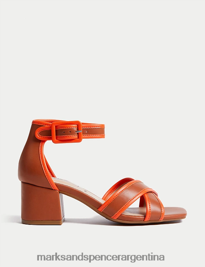 Marks & Spencer mujer sandalias con tacón cuadrado y tira en el tobillo calzado mezcla de bronceado claro 46VL2866