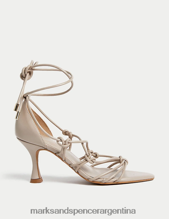 Marks & Spencer mujer sandalias con tacón de aguja y tiras con nudo de cuero calzado almendra oscura 46VL1820