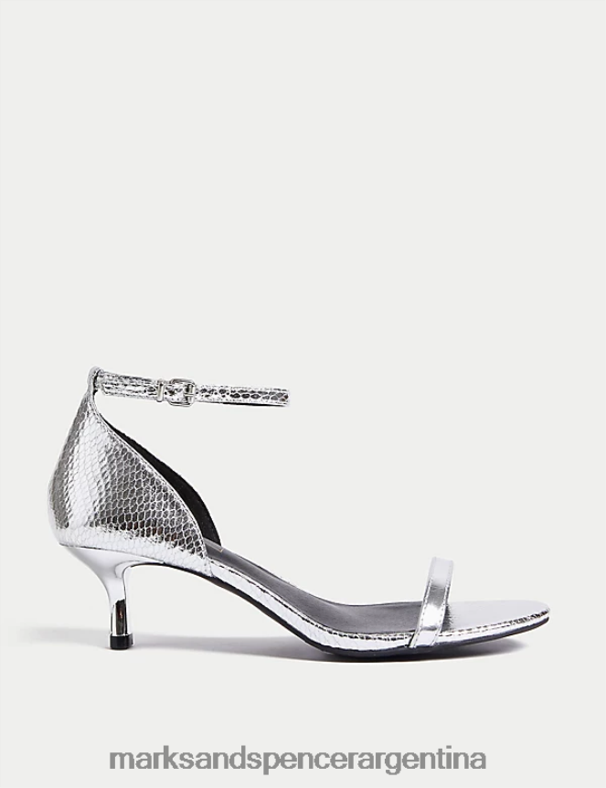 Marks & Spencer mujer sandalias con tacón de gatito y correa en el tobillo calzado metálico 46VL1580
