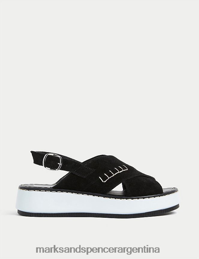 Marks & Spencer mujer sandalias cruzadas de ante con plataforma plana calzado negro 46VL2360