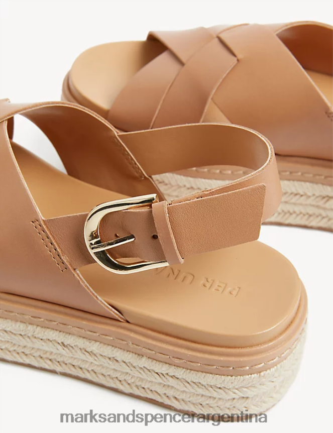 Marks & Spencer mujer sandalias cruzadas de cuero con plataforma plana calzado bronceado pálido 46VL2448