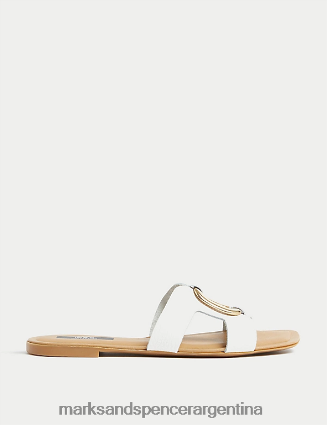 Marks & Spencer mujer sandalias planas con detalle de anillo de cuero calzado blanco 46VL2688