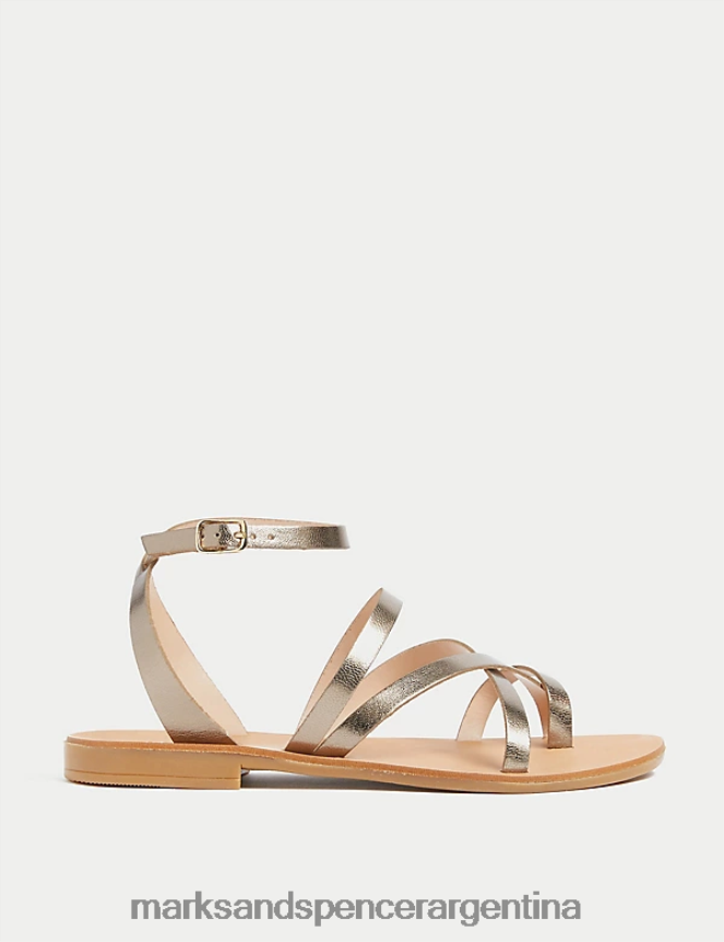 Marks & Spencer mujer sandalias planas con tiras de cuero calzado oro suave 46VL1608