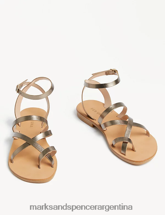 Marks & Spencer mujer sandalias planas con tiras de cuero calzado oro suave 46VL1608